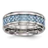 Stainless Steel Polished with Light Blue Carbon Fiber Inlay 8mm Band
