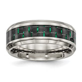 Stainless Steel Polished with Black and Green Carbon Fiber Inlay 8mm Band