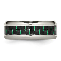 Stainless Steel Polished with Black and Green Carbon Fiber Inlay 8mm Band