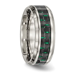 Stainless Steel Polished with Black and Green Carbon Fiber Inlay 8mm Band
