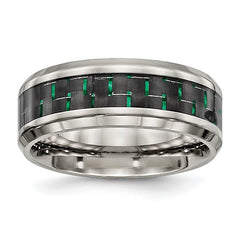 Stainless Steel Polished with Black and Green Carbon Fiber Inlay 8mm Band