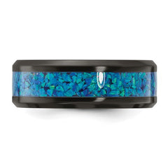 Black Zirconium Polished with Blue Imitation Opal Inlay 8mm Band