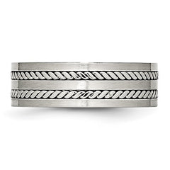 Stainless Steel Brushed and Polished Twisted 7mm Band