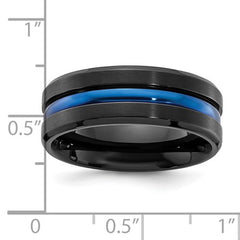 Black Titanium Brushed with Polished Blue IP-plated Center 8mm Band