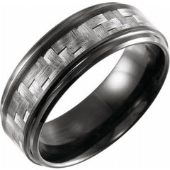 Black PVD Tungsten 8mm Band with Grey Carbon Fiber Inlay