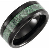 Tungsten 8mm Beveled-Edge Band with Meteorite Style Inlay
