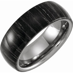 Tungsten 8mm Domed Band with Zebra Wood Inlay