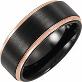 18K Rose Gold PVD and Black PVD Tungsten 8mm Flat Grooved Band