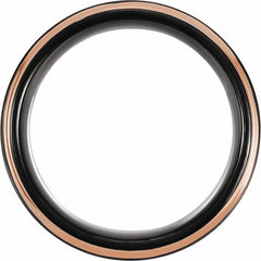 18K Rose Gold PVD and Black PVD Tungsten 8mm Flat Grooved Band