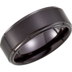 Black PVD Tungsten 8mm Ridged Band