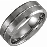 White PVD Tungsten 8mm Grooved Beveled-Edge Band with a Matte Fi