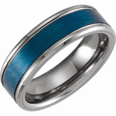 Blue PVD Tungsten 7mm Grooved Beveled-Edge Band