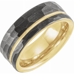 18K Yellow Gold PVD Tungsten 8mm Grooved Band with a Hammer Finish