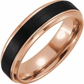 18K Rose Gold PVD Black PVD Tungsten 6mm Band with Satin Finish