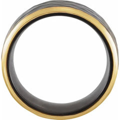 18K Yellow Gold PVD Black Titanium 8 mm Flat Band with Hammer Finish