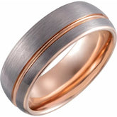 18K Rose Gold PVD Tungsten 8 mm Grooved Size Band with Satin Finish