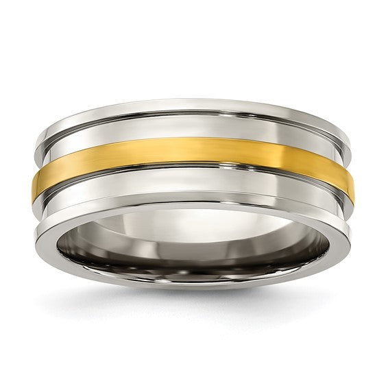 Titanium Polished with Yellow IP-plated Center 8mm Band