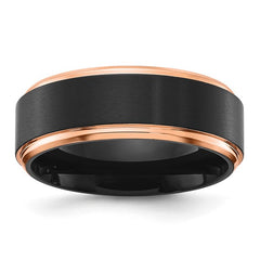 Titanium with Brushed Center Black and Rose IP-plated 8mm Band