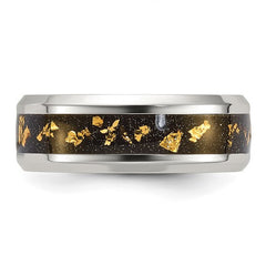 Titanium Polished with Black and Gold Foil Inlay 8mm Band