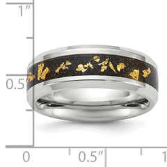 Titanium Polished with Black and Gold Foil Inlay 8mm Band