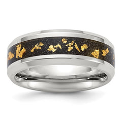Titanium Polished with Black and Gold Foil Inlay 8mm Band