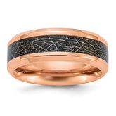 Titanium Polished Rose IP-plated Synthetic Leather Inlay in Clear Epoxy 8mm Band