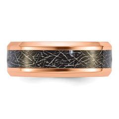 Titanium Polished Rose IP-plated Synthetic Leather Inlay in Clear Epoxy 8mm Band