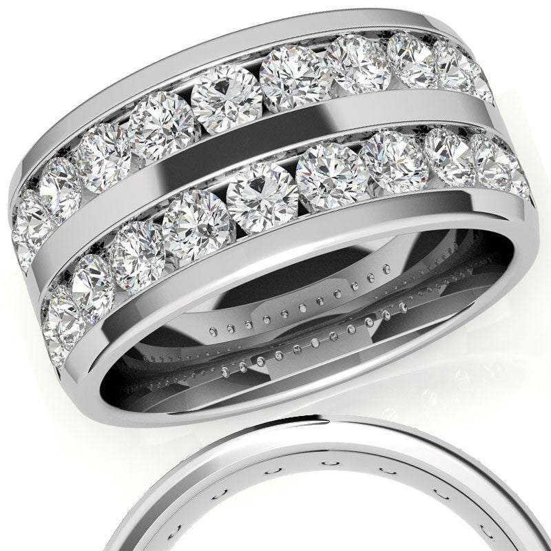 3.25mm Round Brilliant Moissanite Channel Mens Ring