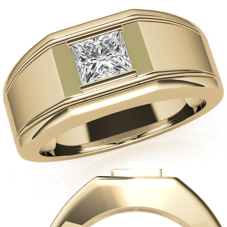 5.5mm, 1.1ct Princess Mens Moissanite Ring