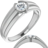 5mm/0.50ct Round Half Bezel Moissanite Mens Ring