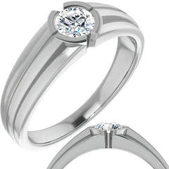 5mm/0.50ct Round Half Bezel Moissanite Mens Ring