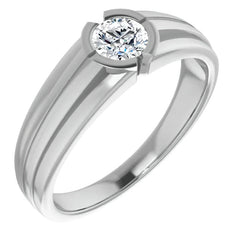 5mm/0.50ct Round Half Bezel Moissanite Mens Ring
