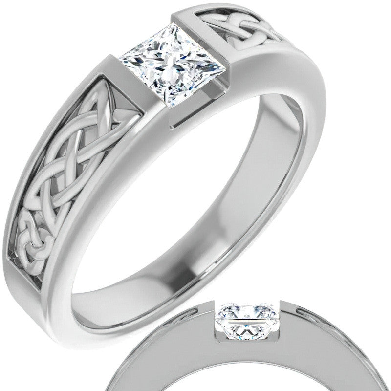 5mm/0.80ct Princess Celtic Knot Moissanite Mens Ring