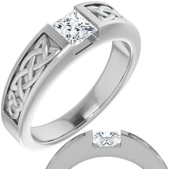5mm/0.80ct Princess Celtic Knot Moissanite Mens Ring