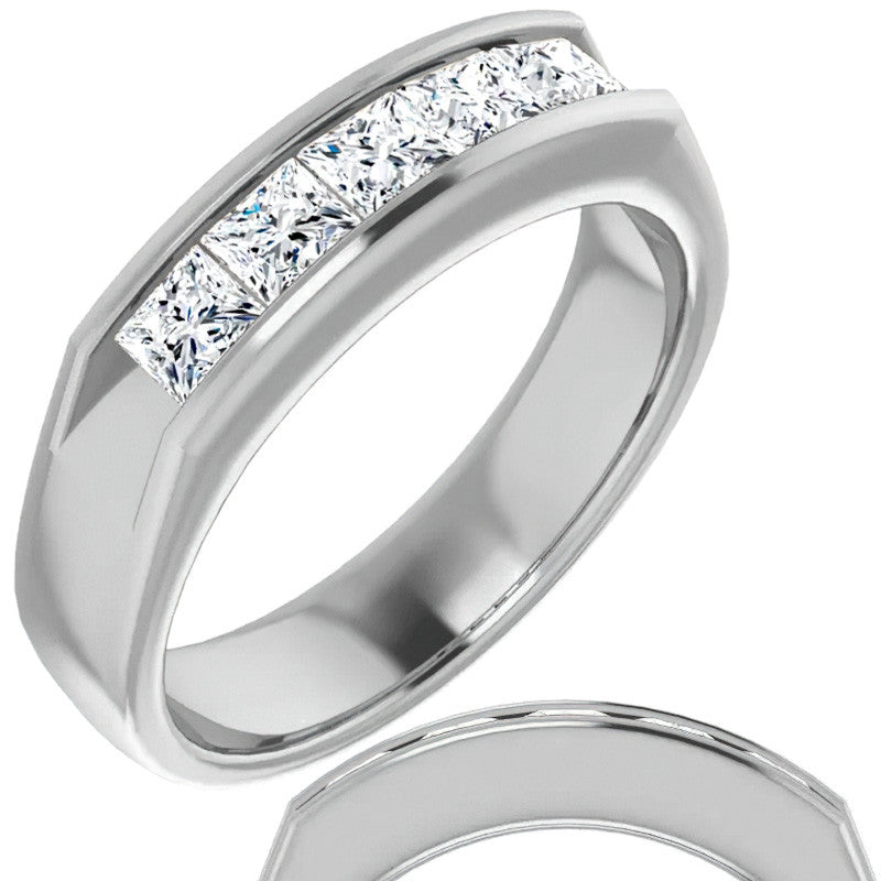 3.5mm/1.35ct Princess Channel Set Moissanite Mens Band