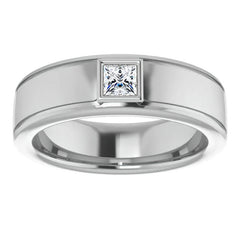3.5mm/0.27ct Princess Bezel Set Moissanite Mens Ring