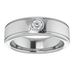 3.5mm/0.15ct Round Bezel Set Moissanite Mens Ring