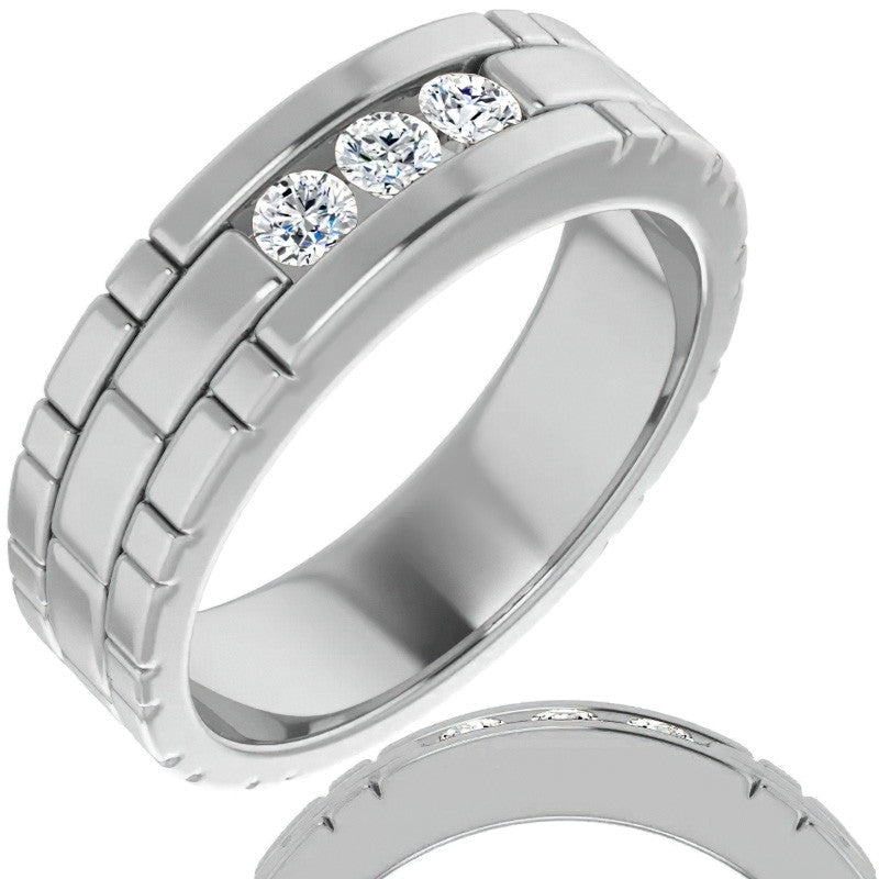 3mm/0.30ct Patterned Moissanite Mens Ring
