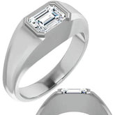 7x5/1.0ct Emerald Half Bezel Set Moissanite Mens Ring