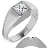 5mm/0.80ct Princess Half Bezel Set Moissanite Mens Ring