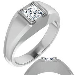 5mm/0.80ct Princess Half Bezel Set Moissanite Mens Ring