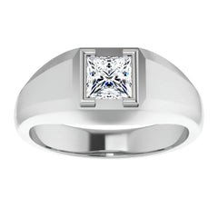 5mm/0.80ct Princess Half Bezel Set Moissanite Mens Ring