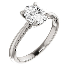 Oval Surprise Stone Solitaire with Scroll Accents