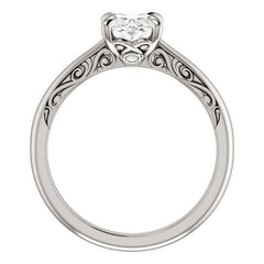 Oval Surprise Stone Solitaire with Scroll Accents