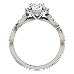 Oval Moissanite Halo Engagement Ring with Twisted Band