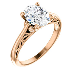 Oval Scroll Accent Cathedral Moissanite Solitaire Ring