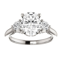Oval and Round Brilliant Moissanite 3-Stone Ring with Scrolls