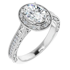 Oval cut Scroll Accented Halo Engagement Ring