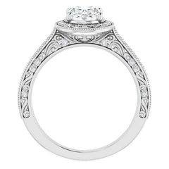 Oval cut Scroll Accented Halo Engagement Ring