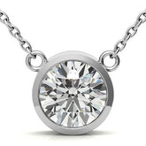 Round Brilliant Moissanite Bezel Pendant & Cable Chain
